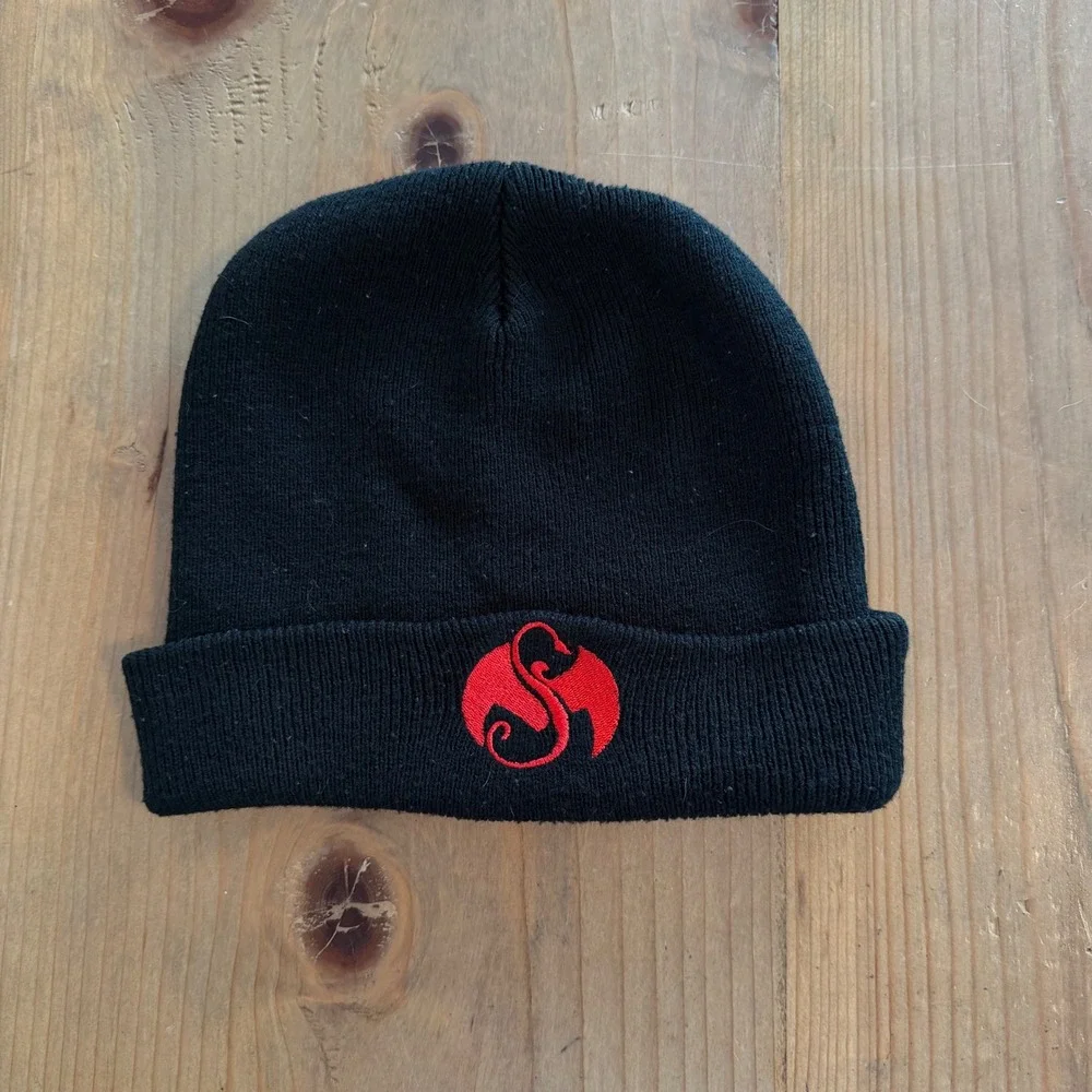 Tech N9ne Strange Music Beanie Black Red Embroidered Logo Knit Cuff Hat Mens OS‎